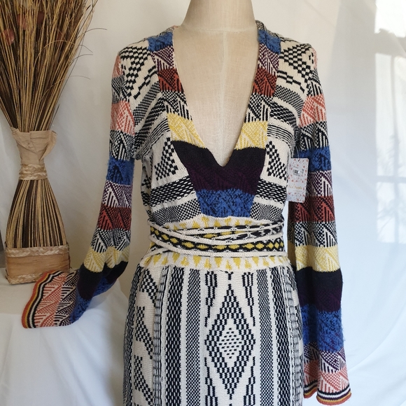 Free People Patchwork Sweater Dress in Cream Multi Combo Sz XS - Picture 10 of 14